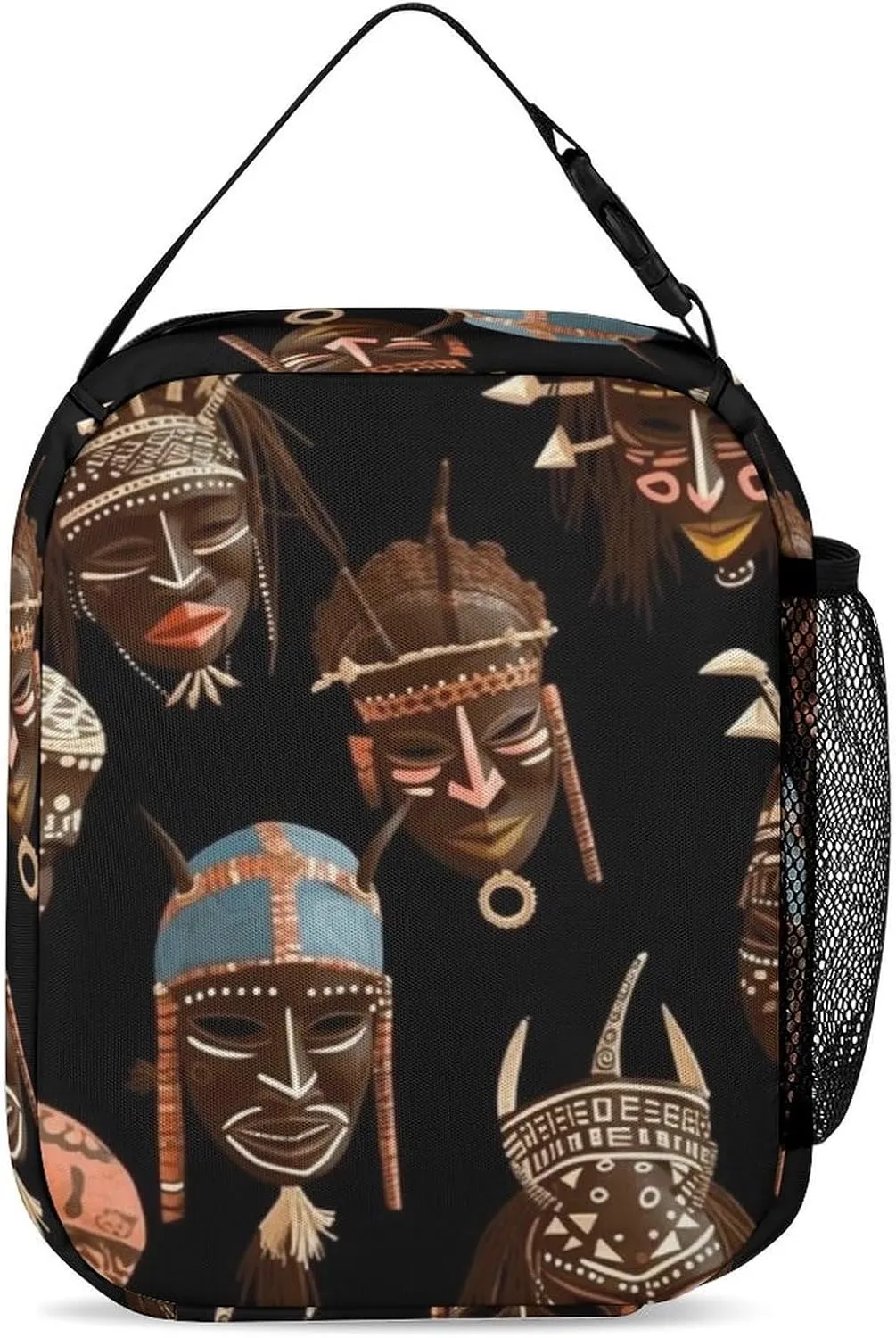 Insulated Lunch Box Portable Leakproof Lunch Bag Reusable African Ritual Ethnic Tribal Cooler Bag for Office Work Beach Picnic