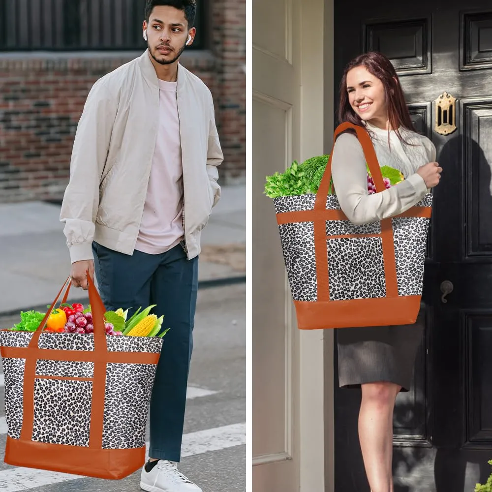 Insulated Reusable Tote Bag for Grocery Shopping for Women/Men, Pizza/Food Delivery Bag to Keep Food Cold/Hot for Uber Eats/Doordash/Grubub, Cooler bags for Travel/Beach/Picnic, Cow Print
