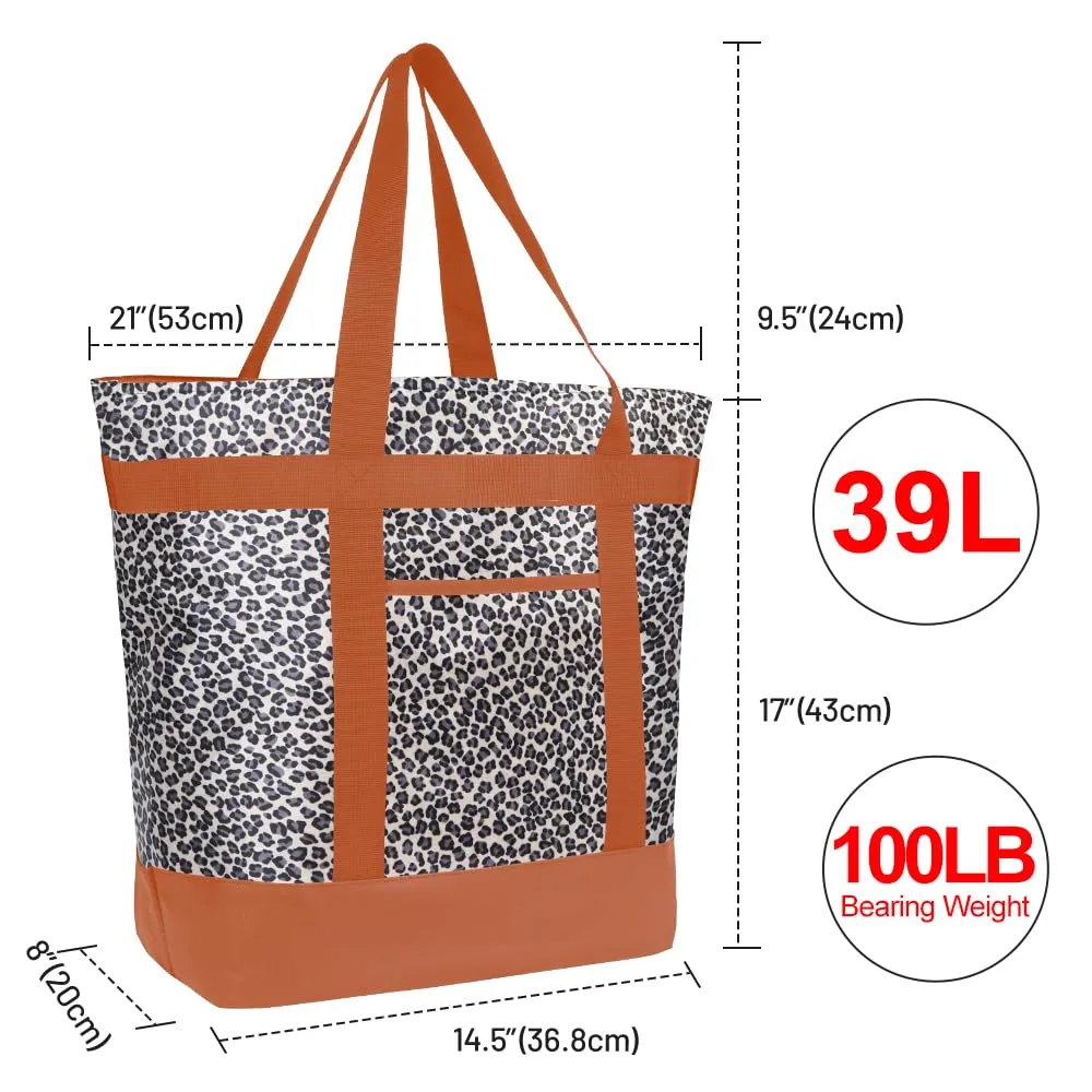 Insulated Reusable Tote Bag for Grocery Shopping for Women/Men, Pizza/Food Delivery Bag to Keep Food Cold/Hot for Uber Eats/Doordash/Grubub, Cooler bags for Travel/Beach/Picnic, Cow Print