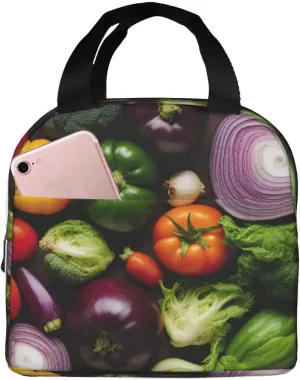 Introduction Of Various Vegetables Print Large Lunch Bag Insulated Lunch Box Leakproof Soft Cooler Cooling Tote For Adult Men Women