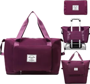 INVODA Travel Bag for Women Expandable Weekender Overnight Bag Carry on Sports Tote Gym Bag Waterproof Foldable Duffel Bag (Fuchsia)