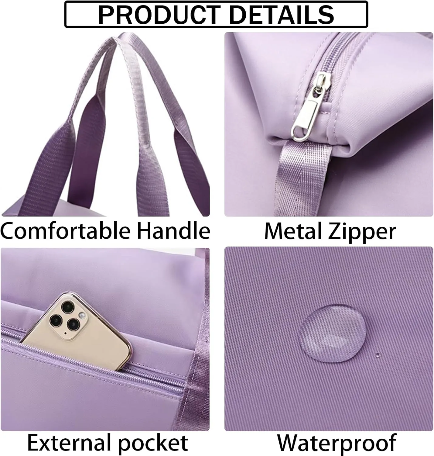 INVODA Travel Duffel Bag For Women and Men Waterproof Expandable Weekender Overnight Carry On Tote Bag Dry Wet Separation Swim Sports Travel Gym Bag (Purple)