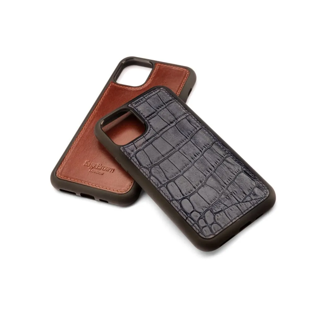 iPhone 11 Protective Leather Cover - Navy Croc-Effect