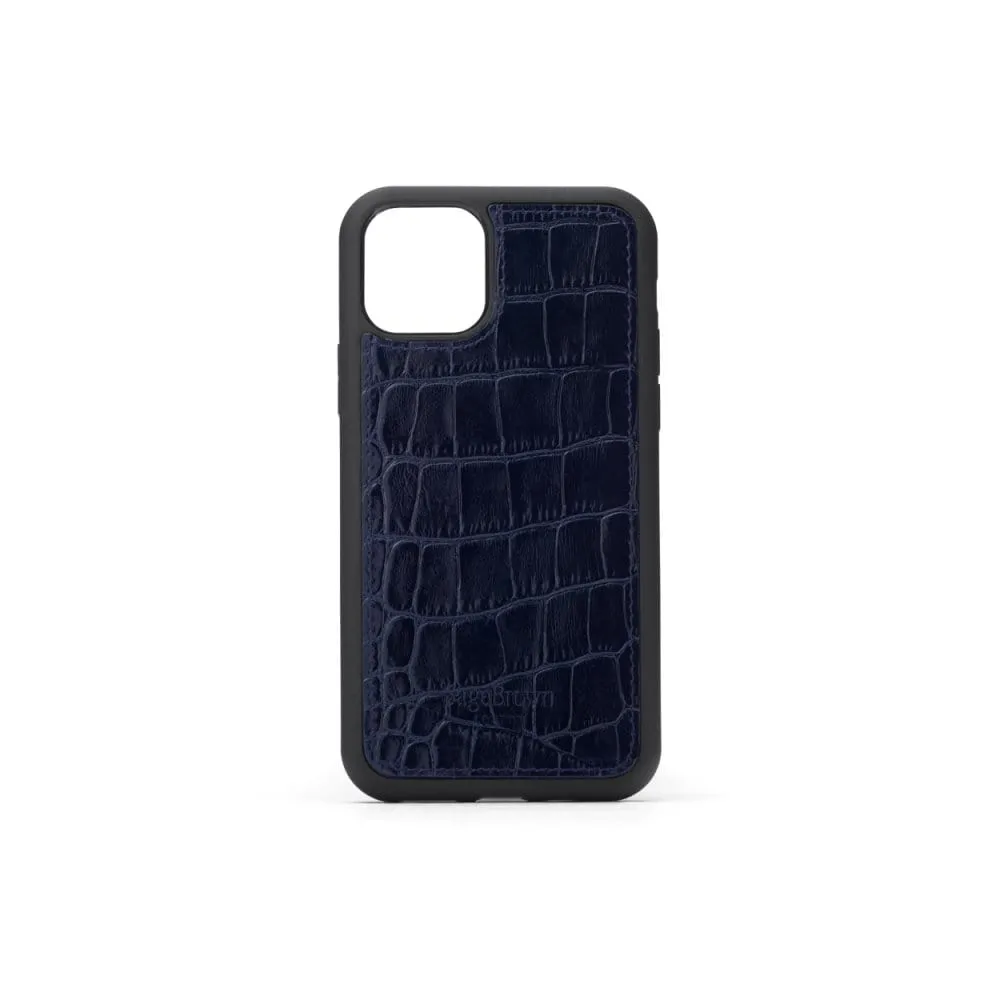 iPhone 11 Protective Leather Cover - Navy Croc-Effect