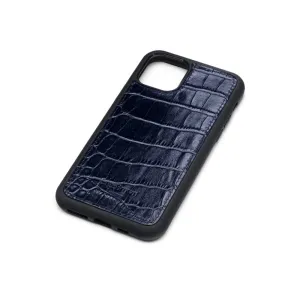 iPhone 11 Protective Leather Cover - Navy Croc-Effect