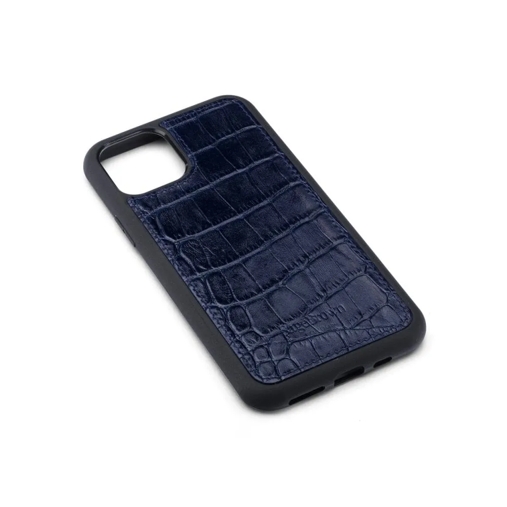 iPhone 11 Protective Leather Cover - Navy Croc-Effect