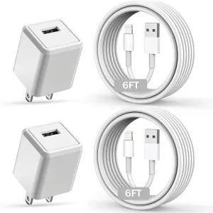 iPhone Charger,Long 6FT iPhone Charger 2Pack iPhone Cord 6feet USB to Lightning Cable Quick Fast Charging Data Sync Cord USB Wall Charger Block Adapter for iPhone 14/13/12/11/XS/XR/X/8/7/5/SE2022/iPad