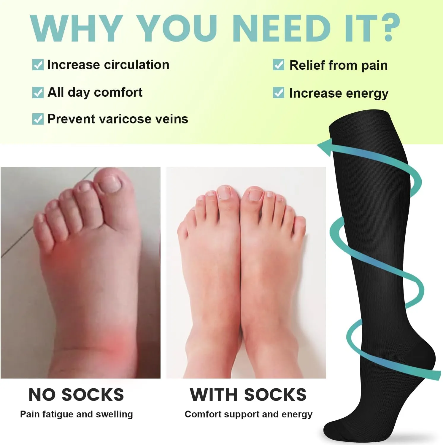 Iseasoo Copper Compression Socks (15-20 mmHg) for Men & Women - Running, Hiking, Cycling, Travel - Improves Circulation