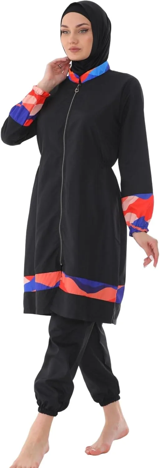 Islamic Long Sleeve Swimsuits for Women Modest Muslim 4 PCS | Full Cover Rash Guard Burkini | Arabic Swimwear
