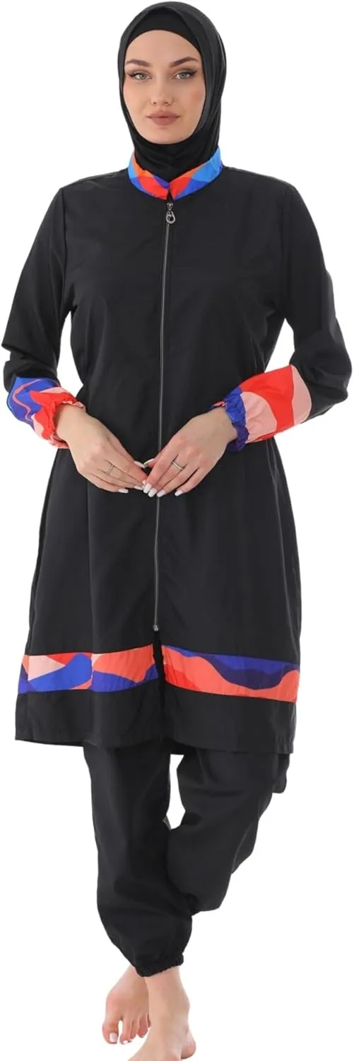 Islamic Long Sleeve Swimsuits for Women Modest Muslim 4 PCS | Full Cover Rash Guard Burkini | Arabic Swimwear