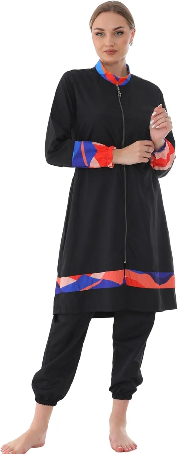 Islamic Long Sleeve Swimsuits for Women Modest Muslim 4 PCS | Full Cover Rash Guard Burkini | Arabic Swimwear