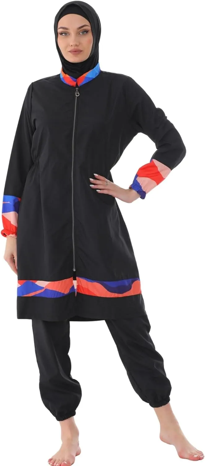 Islamic Long Sleeve Swimsuits for Women Modest Muslim 4 PCS | Full Cover Rash Guard Burkini | Arabic Swimwear