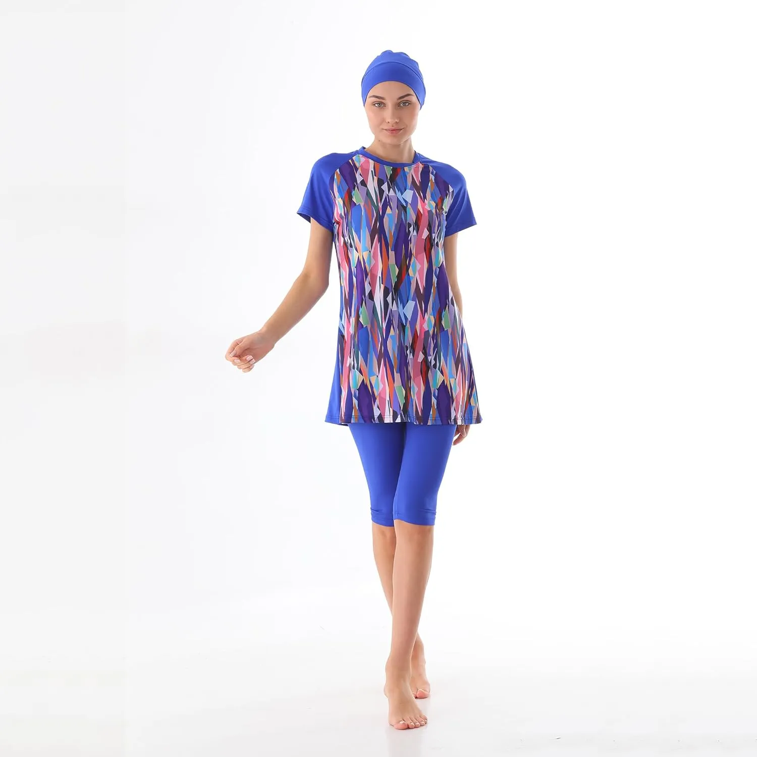Islamic Short Sleeve Swimsuits for Women Modest Muslim 4 PCS | Full Cover Rash Guard Burkini | Arabic Swimwear