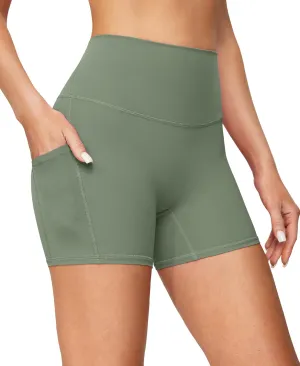 IUGA Biker Shorts Women with Pockets No Front Seam 4" Yoga Spandex Shorts Women Workout Running High Waisted Tummy Control