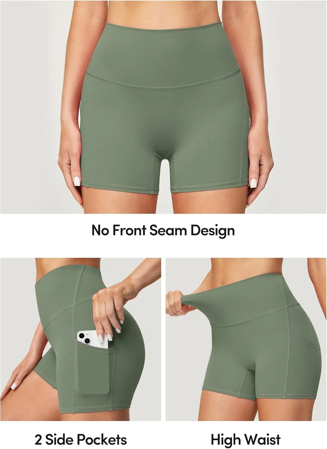 IUGA Biker Shorts Women with Pockets No Front Seam 4" Yoga Spandex Shorts Women Workout Running High Waisted Tummy Control
