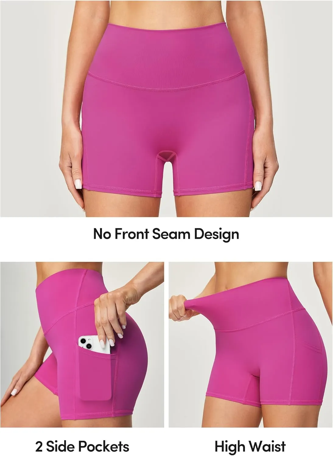 IUGA Biker Shorts Women with Pockets No Front Seam 4" Yoga Spandex Shorts Women Workout Running High Waisted Tummy Control