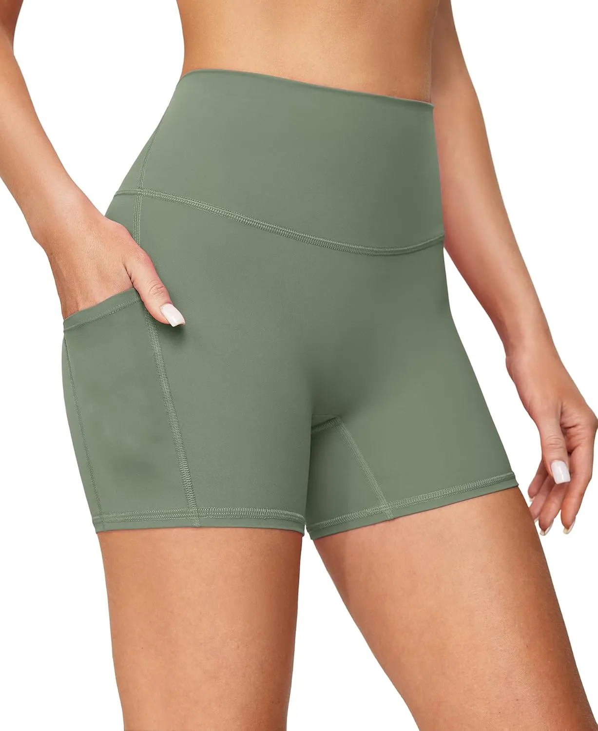 IUGA Biker Shorts Women with Pockets No Front Seam 4" Yoga Spandex Shorts Women Workout Running High Waisted Tummy Control