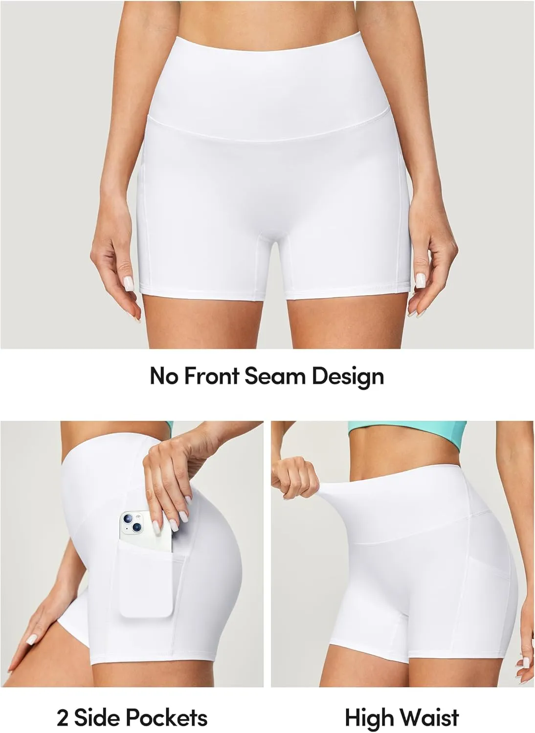 IUGA Biker Shorts Women with Pockets No Front Seam 4" Yoga Spandex Shorts Women Workout Running High Waisted Tummy Control