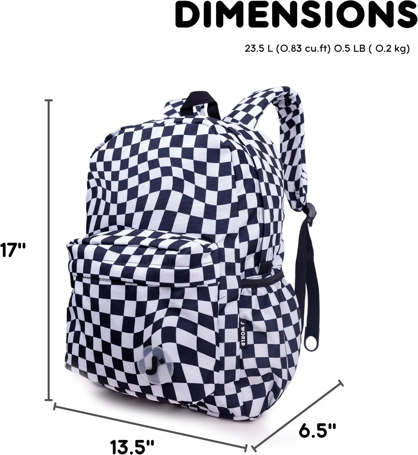J World New York Unisex Kid's Oz School Backpack for Girls Boys. Cute Bookbag, Wavy Checkers, One Size