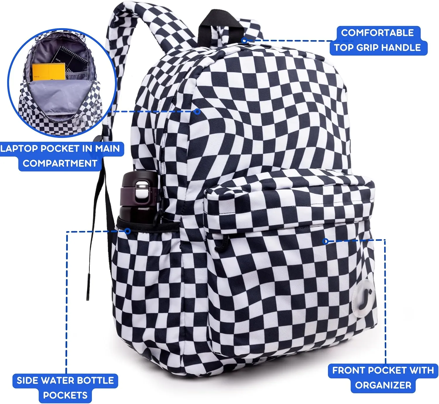 J World New York Unisex Kid's Oz School Backpack for Girls Boys. Cute Bookbag, Wavy Checkers, One Size