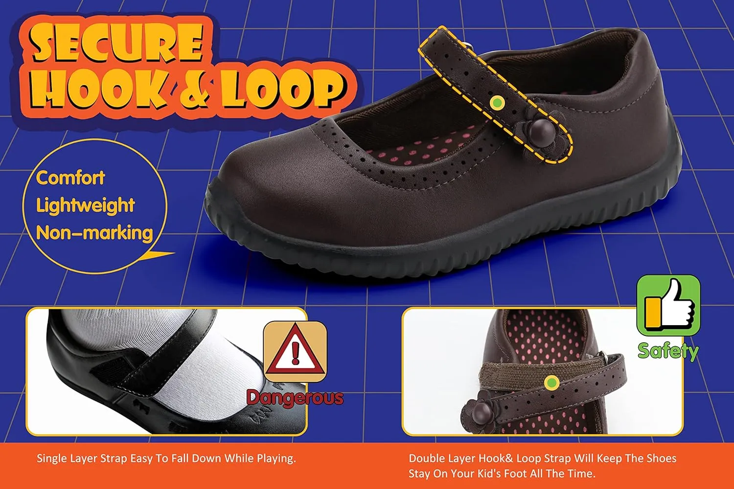 JABASIC Girl's Mary Jane School Uniform Shoes