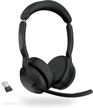 Jabra Evolve2 55 Stereo Wireless Headset - Features AirComfort Technology, Noise-Cancelling Mics & Active Noise Cancellation - MS Teams Certified, Works with Other Platforms - Black