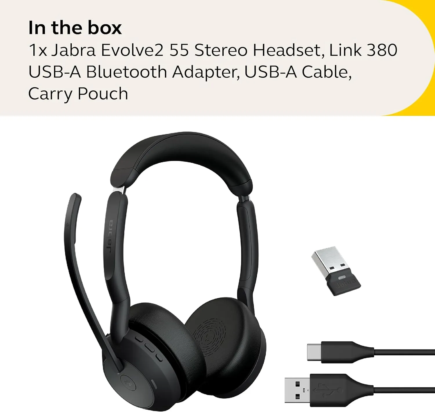 Jabra Evolve2 55 Stereo Wireless Headset - Features AirComfort Technology, Noise-Cancelling Mics & Active Noise Cancellation - MS Teams Certified, Works with Other Platforms - Black