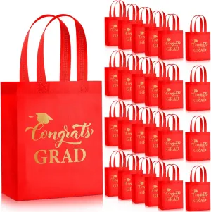 JaGely 30 Pcs Graduation Gift Bags with Handles Reusable Non Woven Congrats Grad Tote Bags Graduation Party Favor for College High School Graduate Decoration