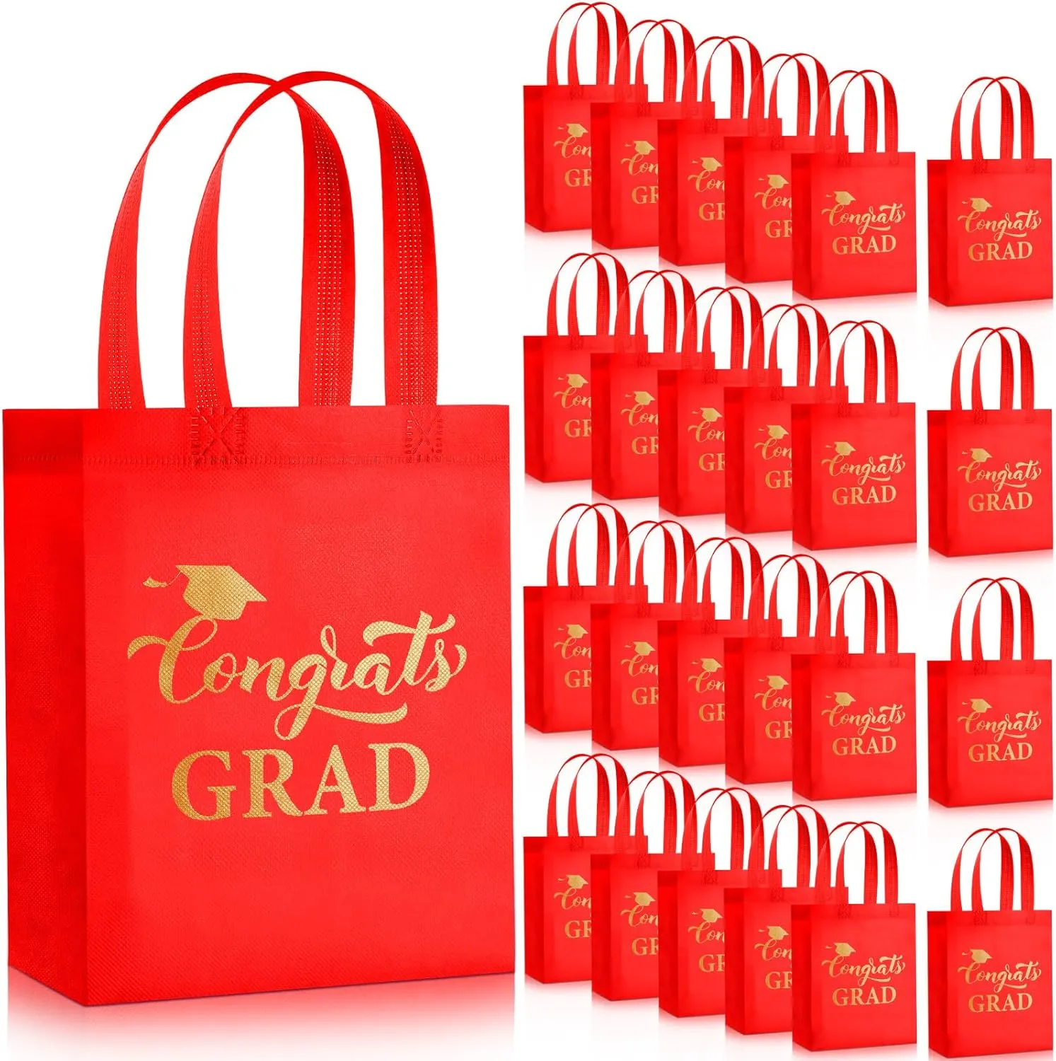 JaGely 30 Pcs Graduation Gift Bags with Handles Reusable Non Woven Congrats Grad Tote Bags Graduation Party Favor for College High School Graduate Decoration