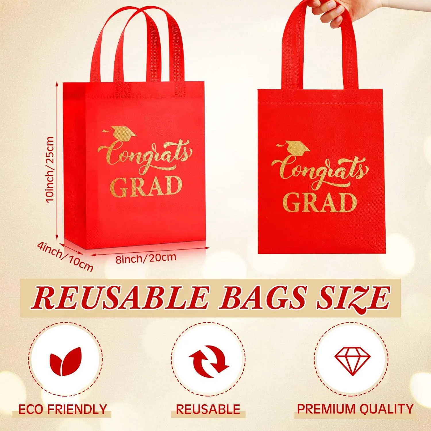 JaGely 30 Pcs Graduation Gift Bags with Handles Reusable Non Woven Congrats Grad Tote Bags Graduation Party Favor for College High School Graduate Decoration