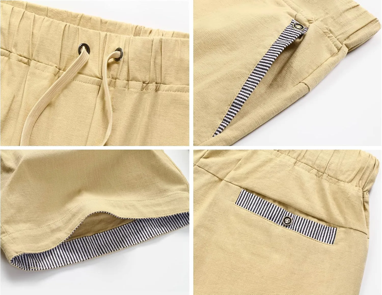 Janmid Men's Linen Casual Short Drawstring Summer Beach Shorts