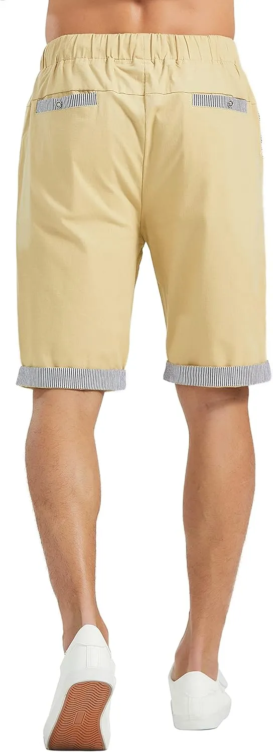 Janmid Men's Linen Casual Short Drawstring Summer Beach Shorts