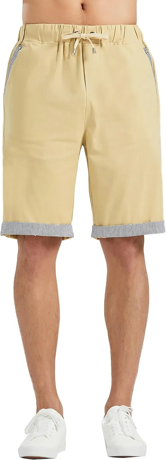 Janmid Men's Linen Casual Short Drawstring Summer Beach Shorts