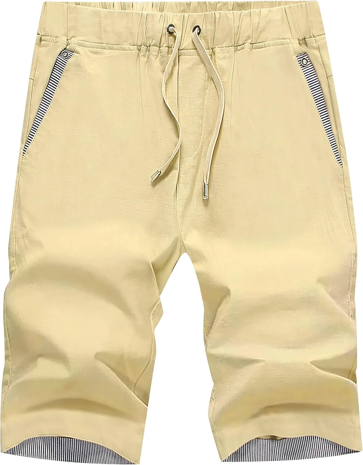 Janmid Men's Linen Casual Short Drawstring Summer Beach Shorts