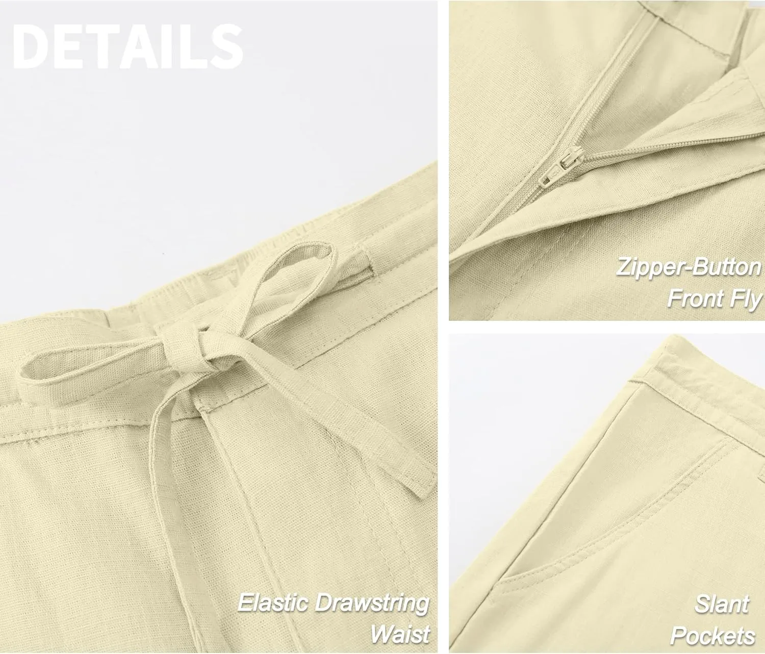 Janmid Men's Linen Pants Casual Elastic Waist Drawstring Yoga Beach Trousers