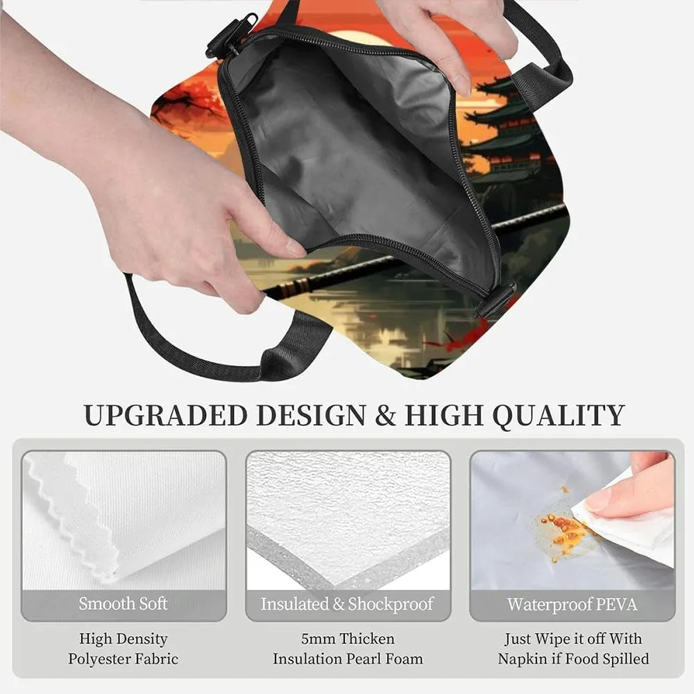 Japanese art the ancient samurai training sword near emperor Insulated Adult Lunch Bag with Shoulder Strap for Women Lightweight Reusable Portable Freezable Lunch Tote Bag for Work Picnic