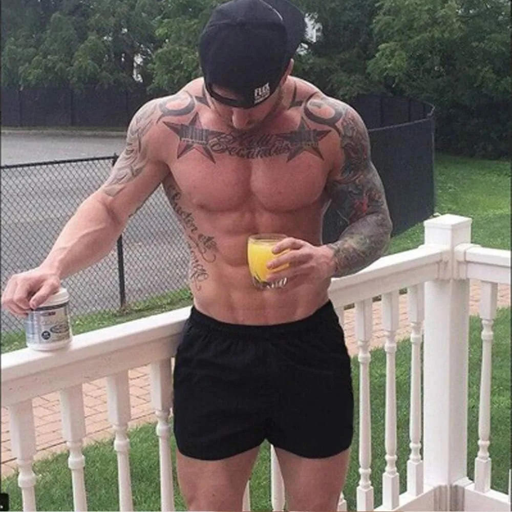 JEEING GEAR Men's Bodybuilding Gym Workout Fitness Shorts 3" Inseam inch Cotton Without Pocket