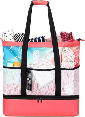JIANYA Beach Bag Women Waterproof Sandproof Beach Tote Bags with Cooler Top Zipper Large Totes for Pool Travel Daily