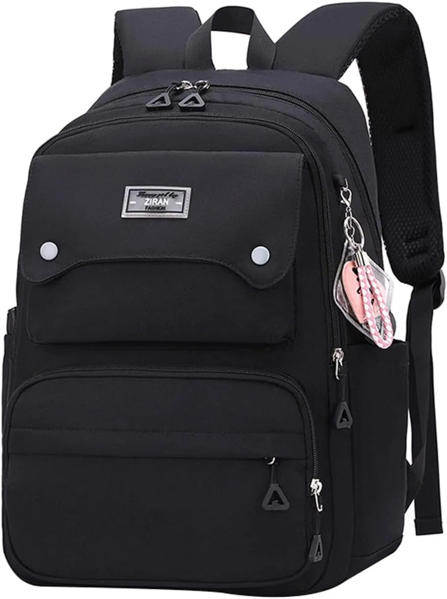 JiaYou Teen Girls Casual Backpack High Middle School Daypack Women Daily Travel Laptop Bag (1# Black, 26 Liters)
