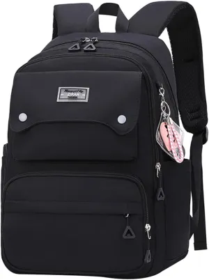 JiaYou Teen Girls Casual Backpack High Middle School Daypack Women Daily Travel Laptop Bag (1# Black, 26 Liters)