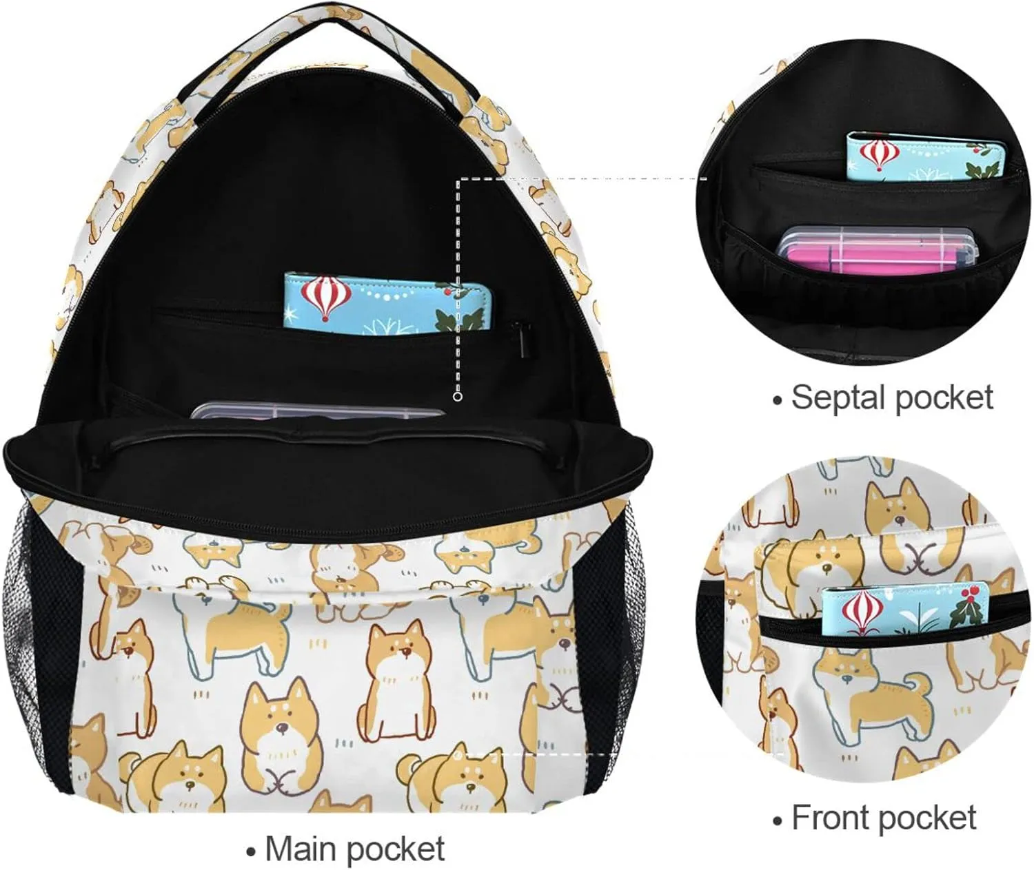 JIPONI Shiba Inu Dog Backpack For Women Men, Student School Bag Bookbag Travel Laptop Backpack Purse Daypack