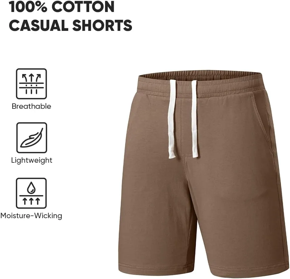 JMIERR Men's 100% Cotton Shorts 9" Casual Elastic Waist Drawstring Lightweight Workout Lounge Beach Jersey Sweat Shorts