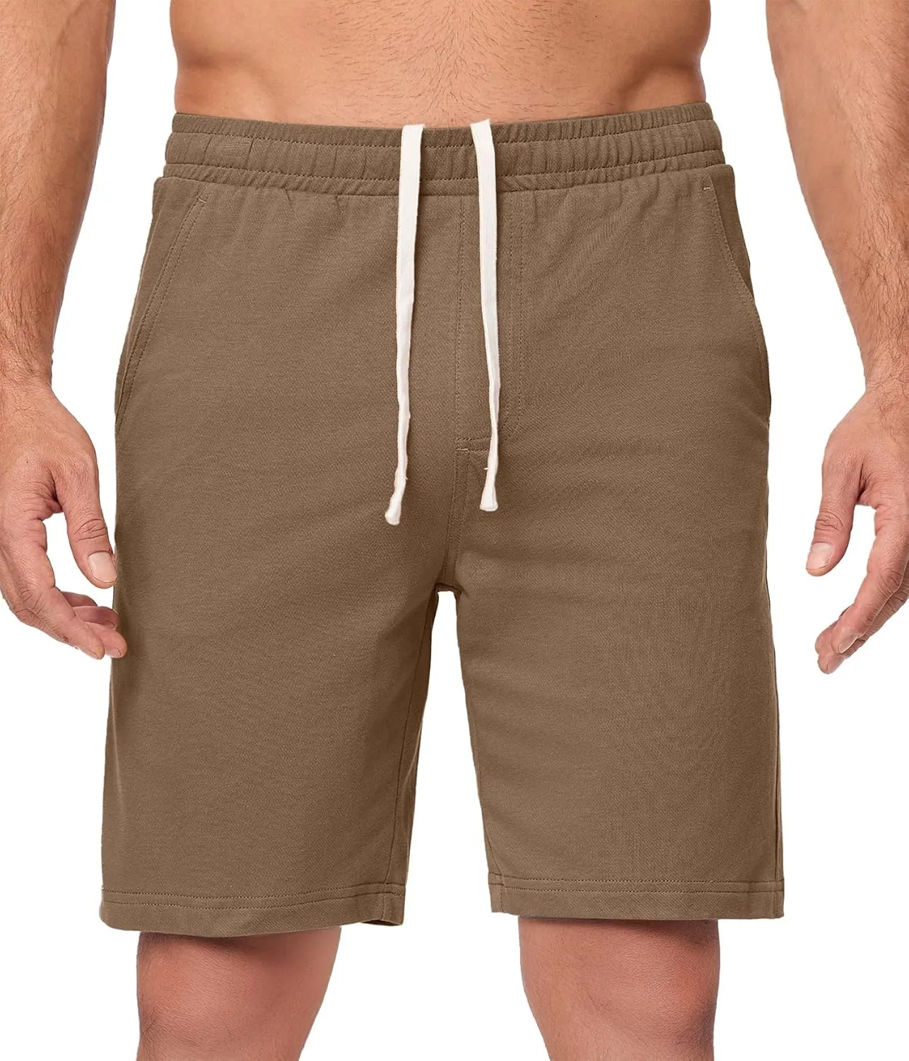 JMIERR Men's 100% Cotton Shorts 9" Casual Elastic Waist Drawstring Lightweight Workout Lounge Beach Jersey Sweat Shorts