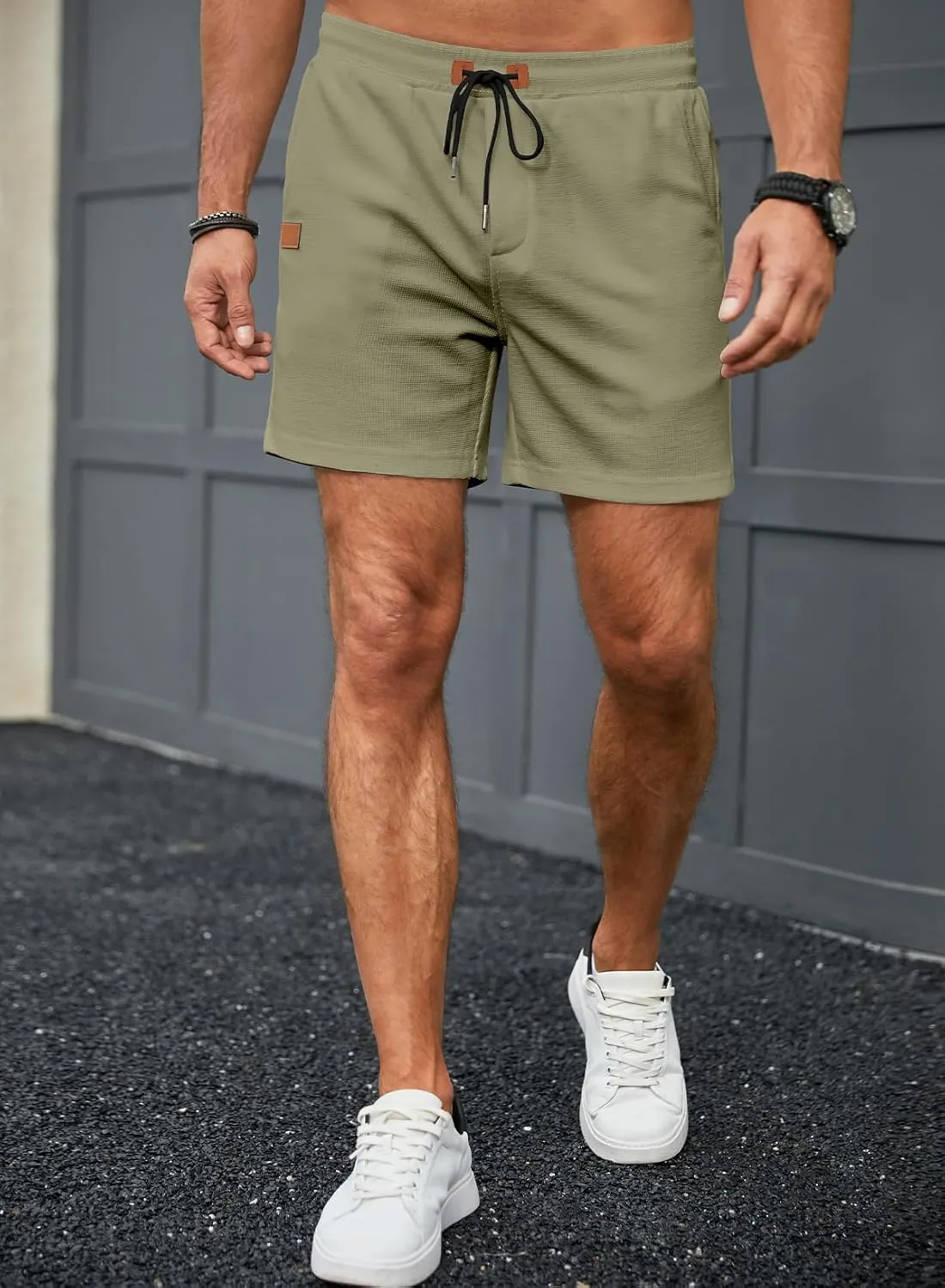 JMIERR Men's Casual 5"/ 7" Shorts Waffle Elastic Waist Drawstring Workout Running Jogging Beach Sweat Shorts with Pockets