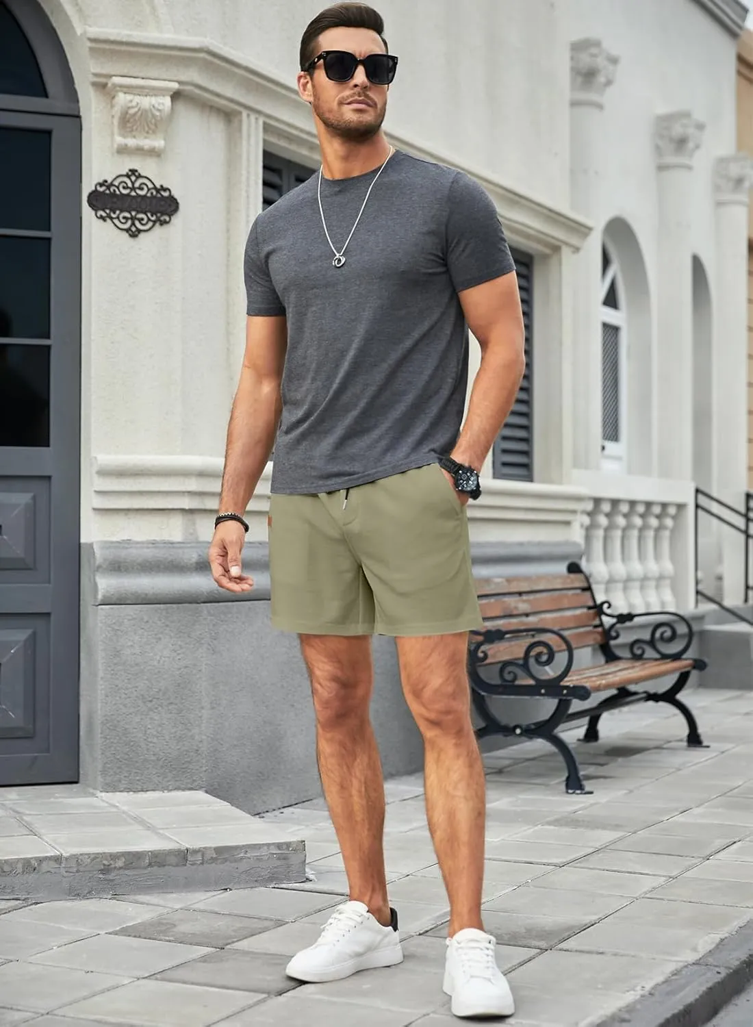 JMIERR Men's Casual 5"/ 7" Shorts Waffle Elastic Waist Drawstring Workout Running Jogging Beach Sweat Shorts with Pockets