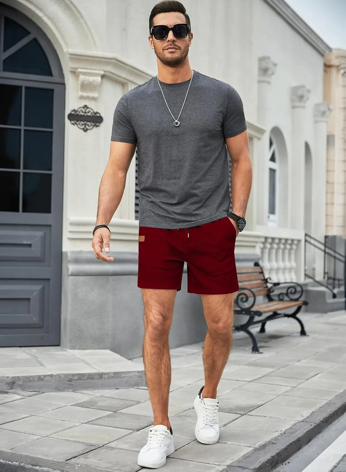 JMIERR Men's Casual 5"/ 7" Shorts Waffle Elastic Waist Drawstring Workout Running Jogging Beach Sweat Shorts with Pockets