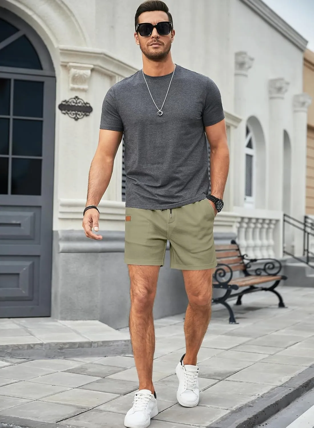 JMIERR Men's Casual 5"/ 7" Shorts Waffle Elastic Waist Drawstring Workout Running Jogging Beach Sweat Shorts with Pockets
