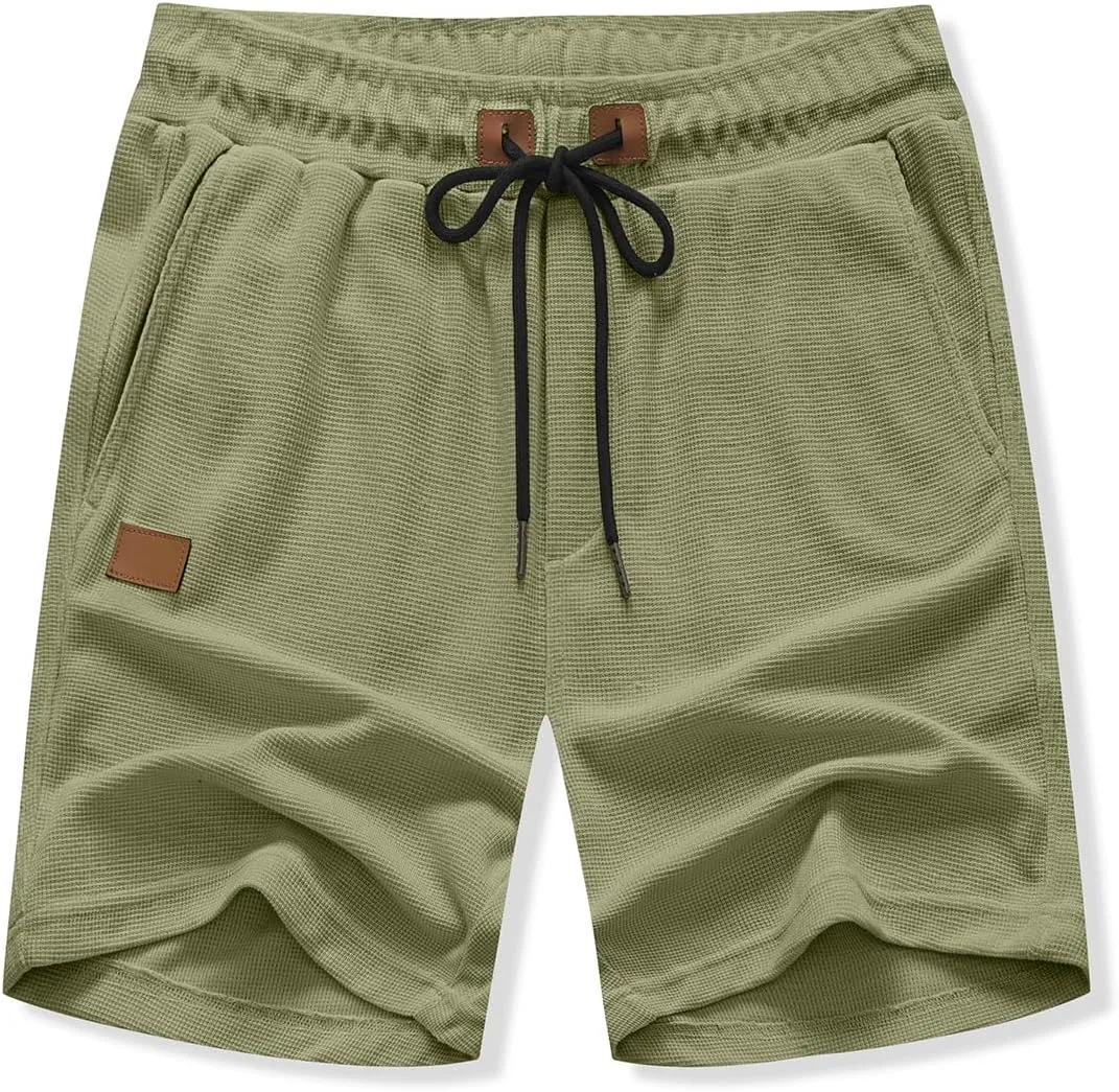 JMIERR Men's Casual 5"/ 7" Shorts Waffle Elastic Waist Drawstring Workout Running Jogging Beach Sweat Shorts with Pockets