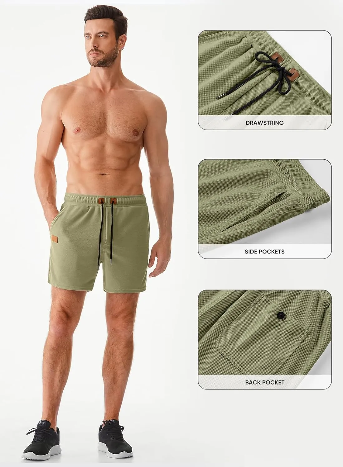 JMIERR Men's Casual 5"/ 7" Shorts Waffle Elastic Waist Drawstring Workout Running Jogging Beach Sweat Shorts with Pockets