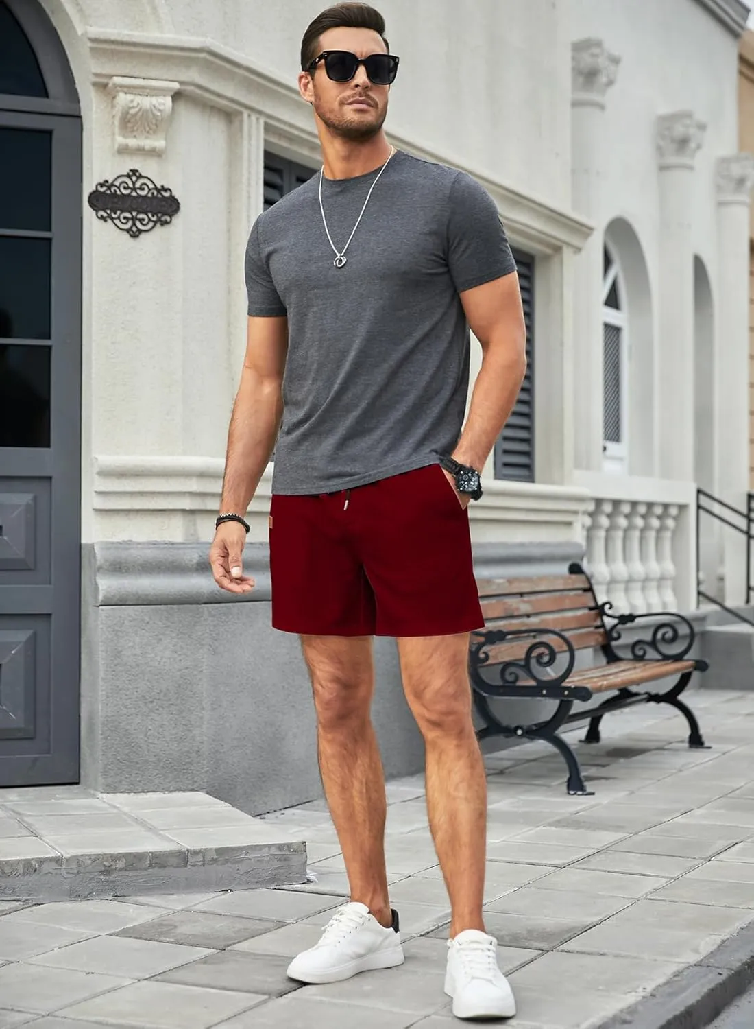JMIERR Men's Casual 5"/ 7" Shorts Waffle Elastic Waist Drawstring Workout Running Jogging Beach Sweat Shorts with Pockets